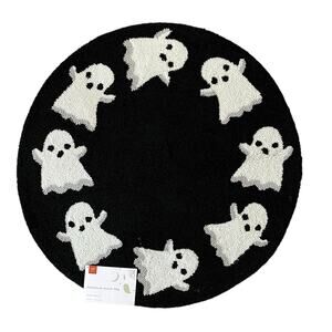 Loloi Halloween GHOST Hooked Accent Rug 30" Round Black White Spooky Decor NEW